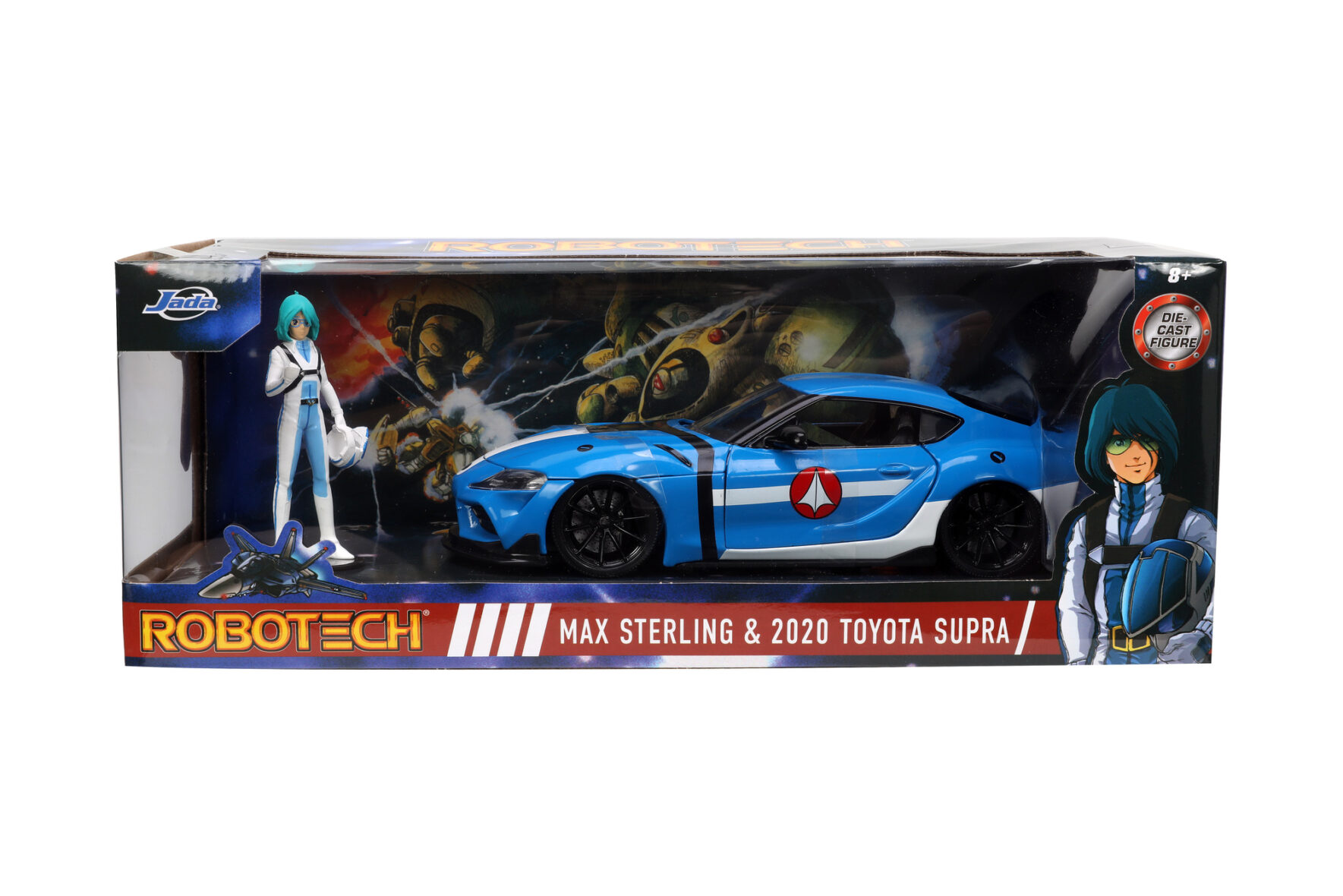 Jada Robotech Set Masinuta Metalica Si Figurina Max Sterling Si Toyota Supra Scara 1:24