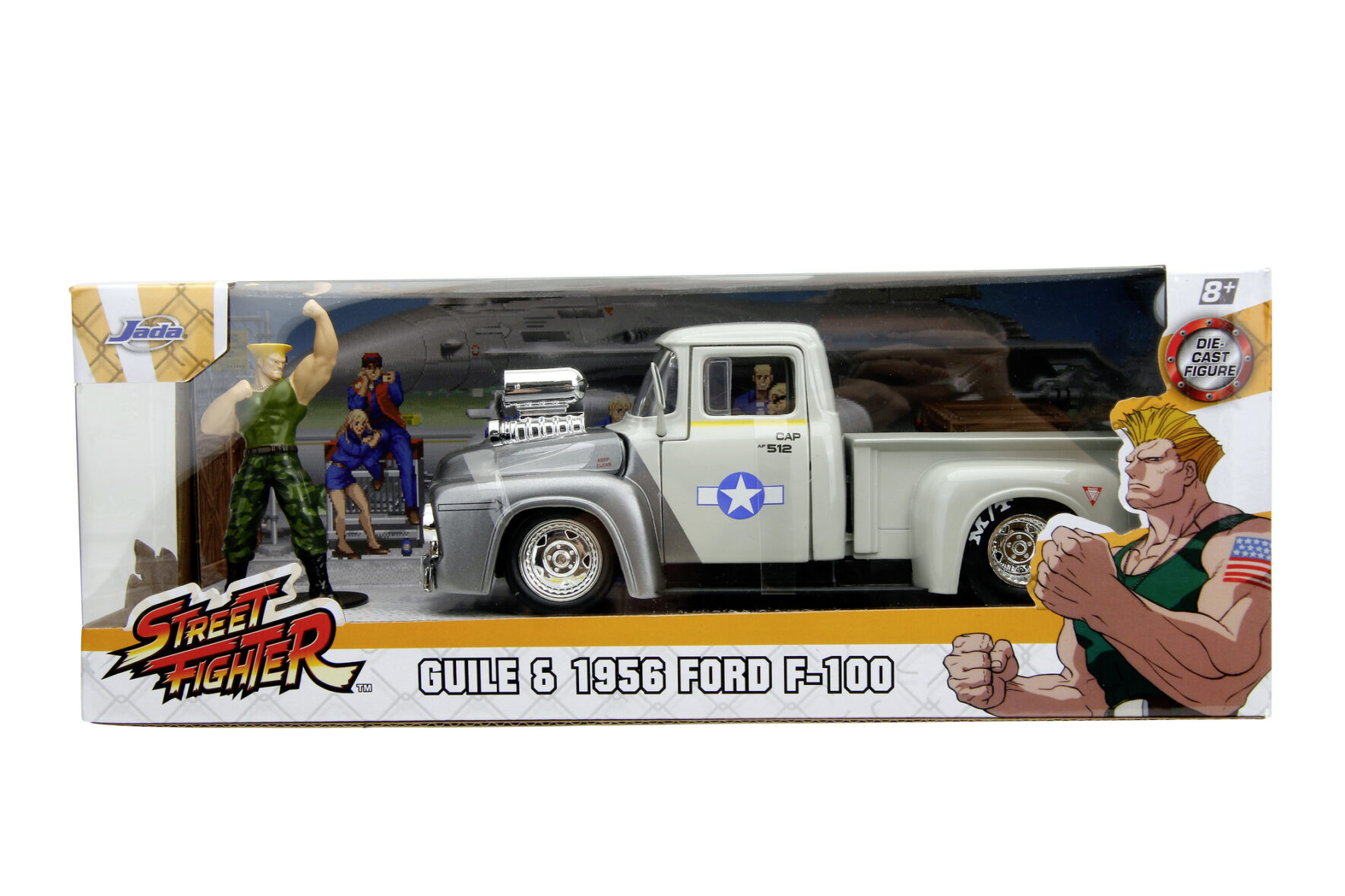 Jada Street Fighter Set Masinuta Metalica Si Figurina Guile Si Ford F-100 1956