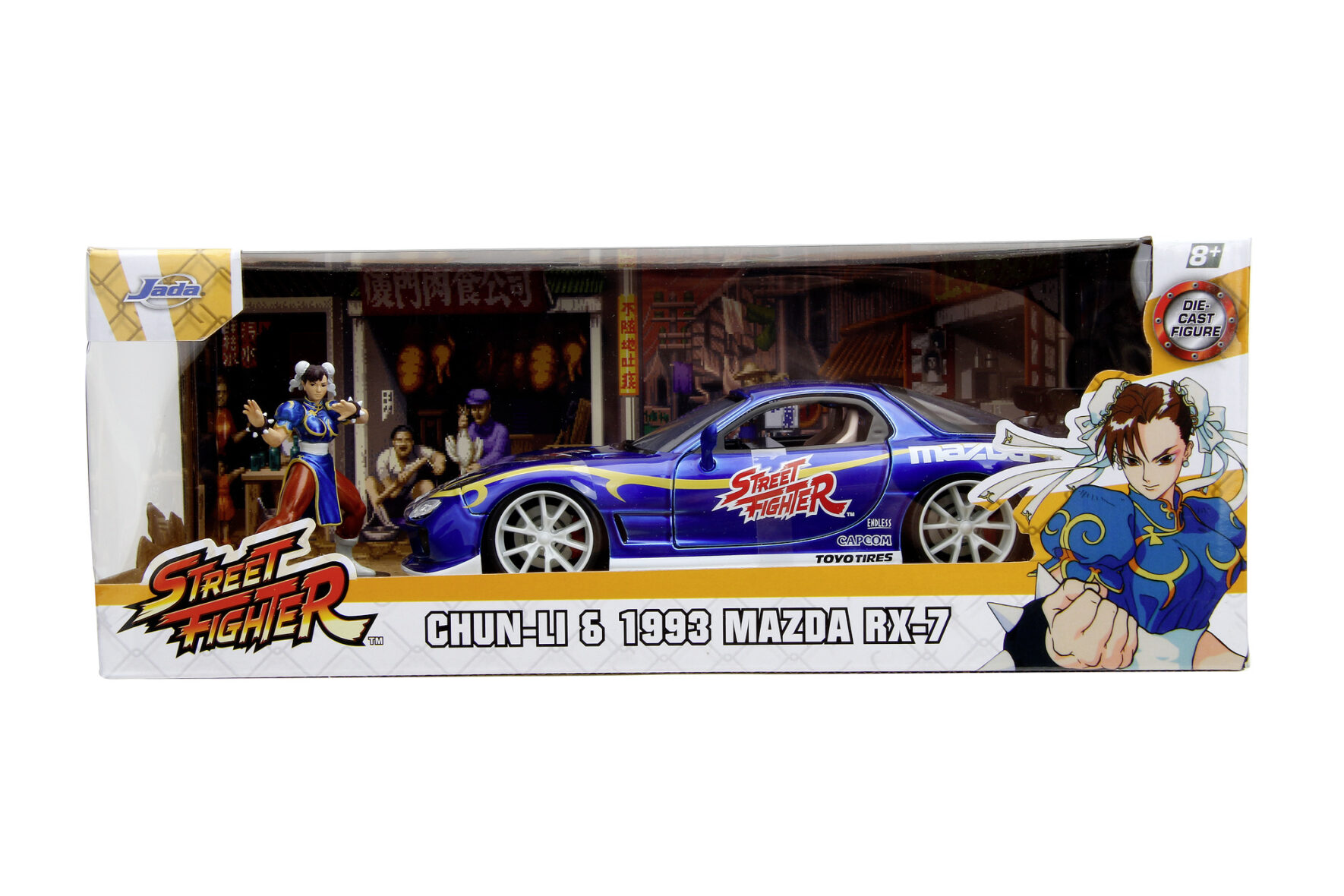 Jada Street Fighter Set Masinuta Metalica Si Figurina Chun-li Si Mazda Rx-7 1993