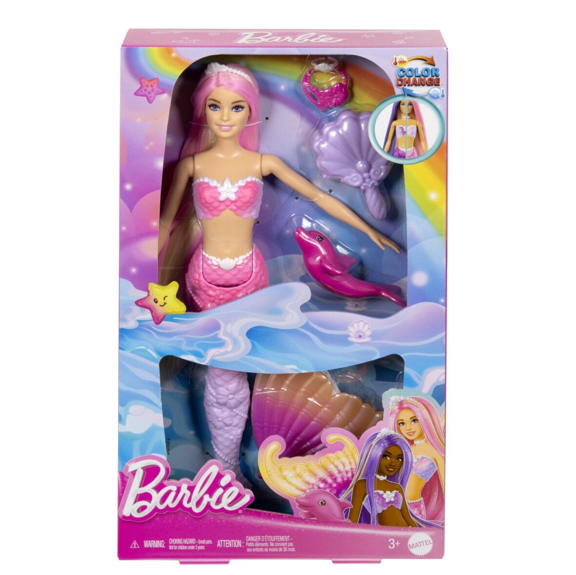 Barbie Color Change Papusa Sirena Cu Par Roz