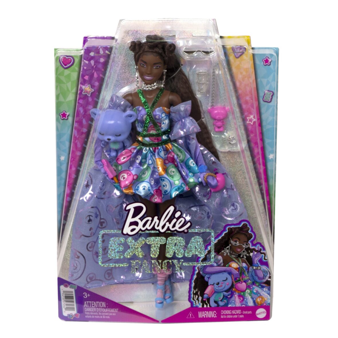 Barbie Extra Fancy Papusa Bruneta Cu Rochie Cu Imprimeu Cu Ursuleti