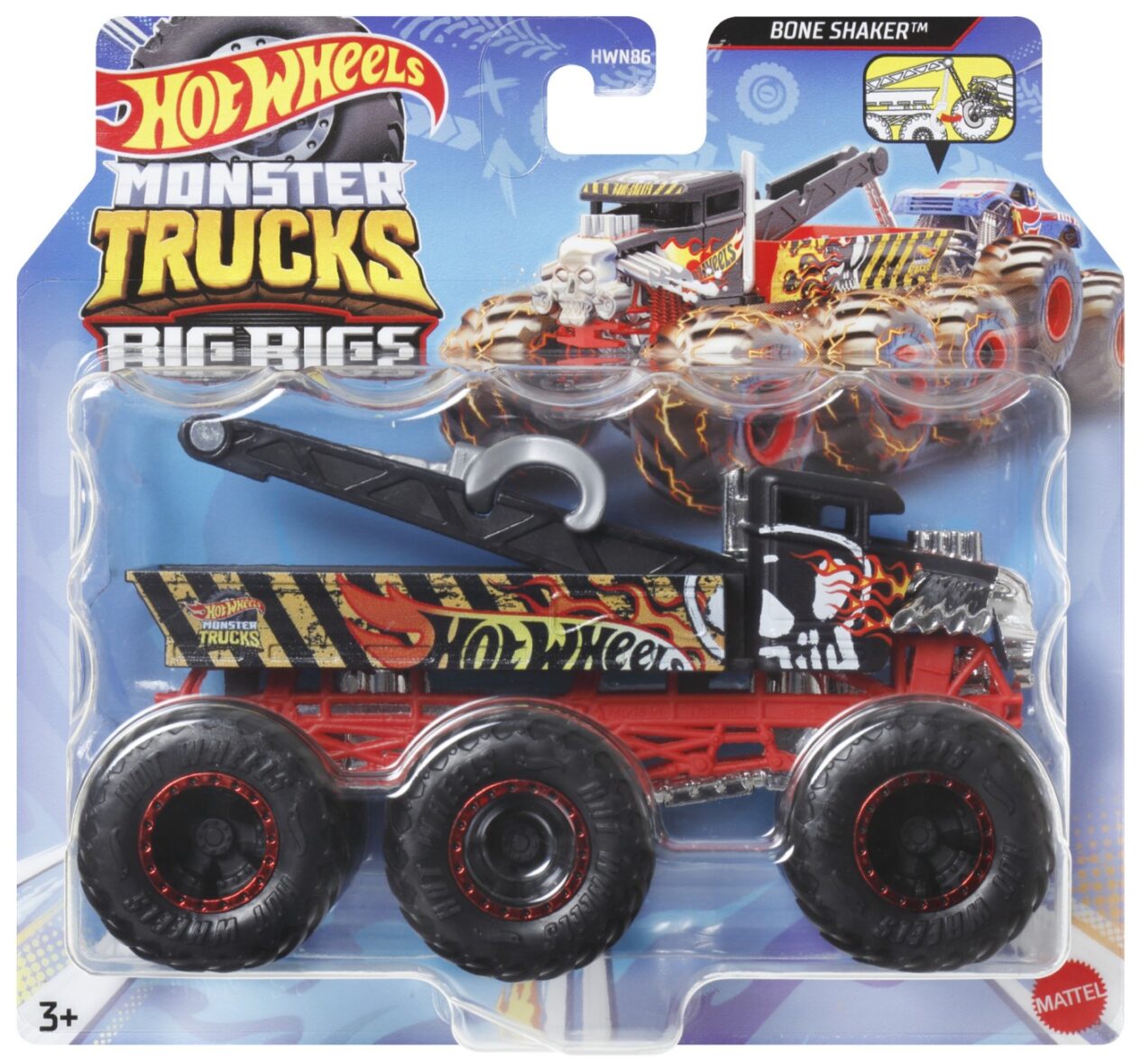 Hot Wheels Monster Truck Big Rigs Masinuta Metalica Cu 6 Roti Bone Shaker Scara 1:64