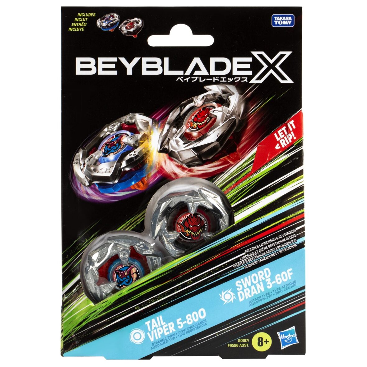 Beyblade X Pachet Duo Tail Viper 5-800 Si Sword Dran 3-60f