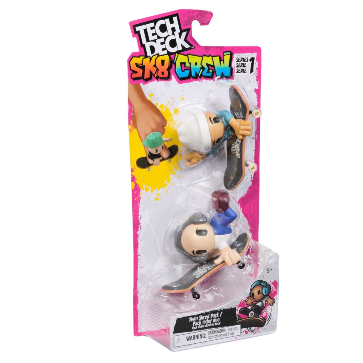 Tech Deck Sk8 Crew Pachet 2 Seturi Plita Si Figurina 9.6cm Casca Alba Si Casti Gri