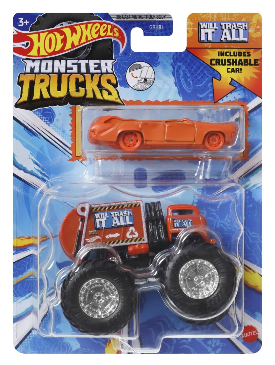 Hot Wheels Monster Truck Si Masinuta Metalica Will Trash It All